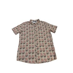 Picture Organic Clothing Men's Size L Button Up Short Sleeve Shirt Floral Stripe